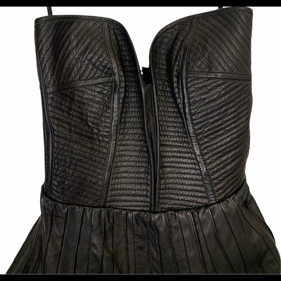 Parker Sz M Black Leather Corset Mini Dress - Picture 2 of 7
